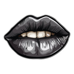 Opened Mouth With  Black Lipstick Flat Icon Isolated On White Background