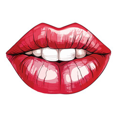 Lips With Lipstick Flat Icon Isolated On White Background