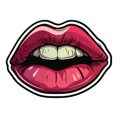 Lips With Lipstick Flat Icon Isolated On White Background