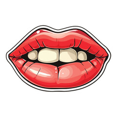 Lips With Lipstick Flat Icon Isolated On White Background