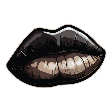 Lips With Black Lipstick Flat Icon Isolated On White Background