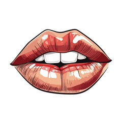 Open Mouth With Lipstick Flat Icon Isolated On White Background