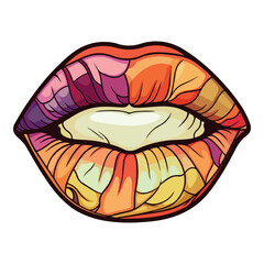 Colorful Lipstick Lips Flat Icon Isolated On White Background
