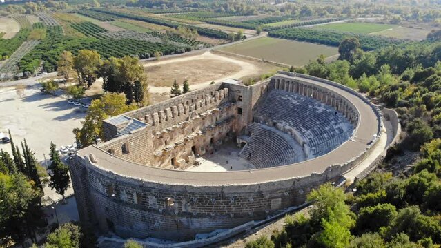 Antalya Perge ancient city ancient theater drone view