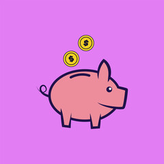 Money and piggy bank icon illustration