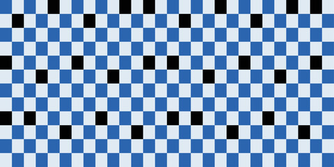 Blue checkered pattern with black splashes. For print and interior design, wallpaper, textiles, notebooks, pillows.