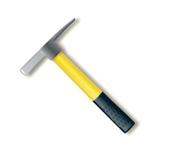Realistic masons hammer with fiberglass handle. Vector industrial workers tool. Equipment for repair, contract and locksmith work. Vector .