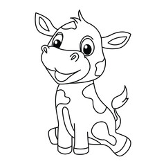 Funny cow cartoon characters vector illustration. For kids coloring book.