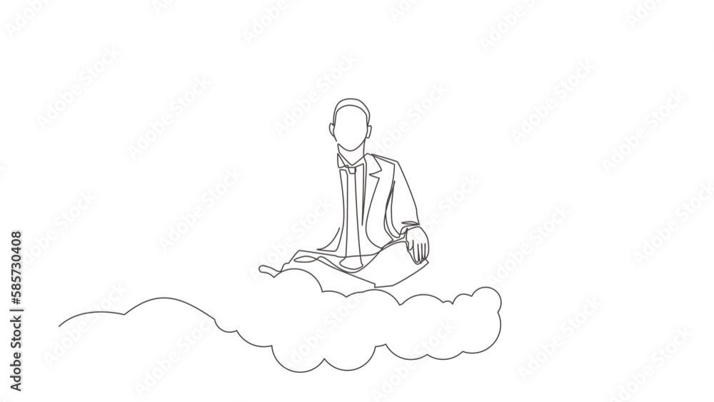 Aufkleber animated self drawing of continuous line draw office worker relaxes and meditates in lotus position 