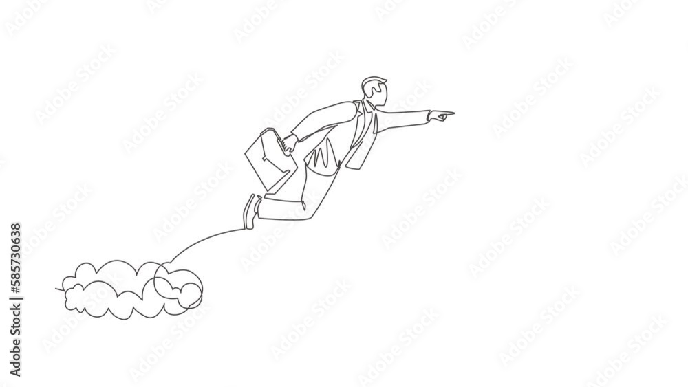 Aufkleber animated self drawing of continuous line draw fearless brave businessman make risk by jump over clou