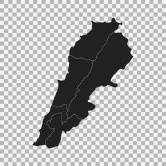 Political map of the Lebanon isolated on transparent background. Vector.