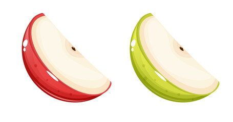 Red and green apple slices set.