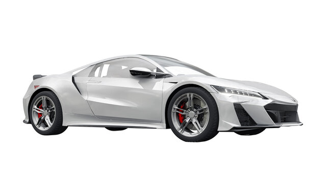 San Diego, USA. March 26, 2023. White Acura NSX Type-S 2022. Hybrid innovative sports car coupe. 3d rendering