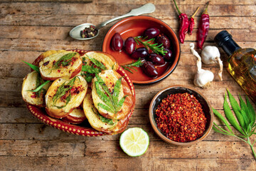 Homemade bruschetta with marijuana and natural ingredients