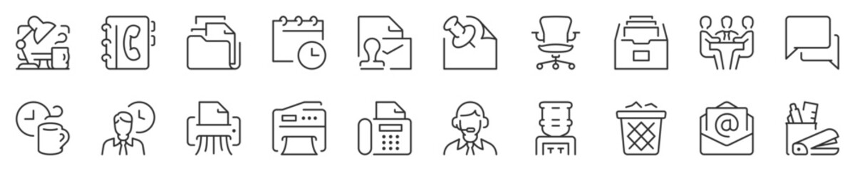 Office thin line icon set. Symbol collection in transparent background. Editable vector stroke. 512x512 Pixel Perfect.