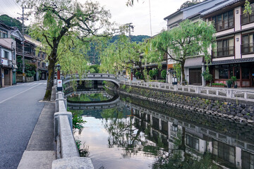 静かな朝 城崎温泉の川べり柳通り（兵庫県豊岡市）