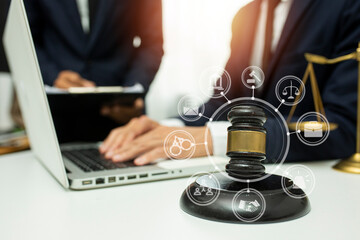 team meeting.businessman discussing legal legislation at law firm. judge gavel