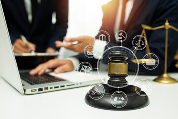 team meeting.businessman discussing legal legislation at law firm. judge gavel 