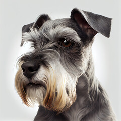 Miniature schnauzer portrair. Realistic illustration of dog isolated on white background. Dog breeds.Generative AI