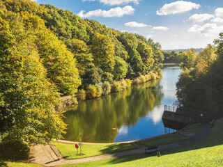 A view over the lower reservoir at Chellow Dene in Bradford District, where both residents and visitors enjoy the relaxing atmosphere of the woodland, waterways, songbirds, ducks and geese