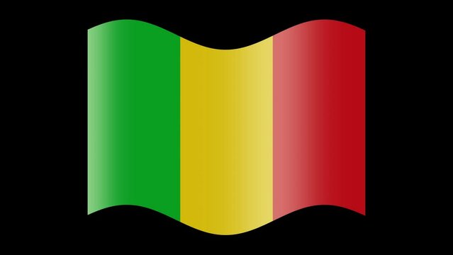 Animated mali flag. Malian flag icon. The waving glossy banner of mali. State patriotic banner, tricolor. Design element, transparent, seamless loop