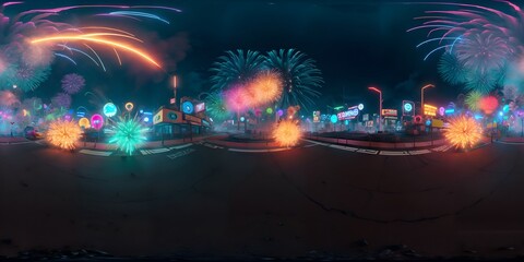 Photo of a vibrant and colorful fireworks display illuminating the night sky