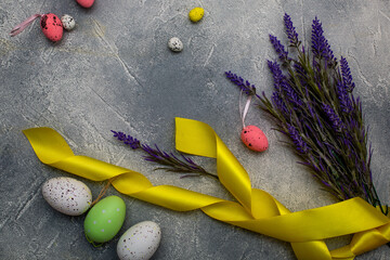 Easter decoration with eggs and lavender .
