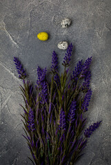 Easter decoration with eggs and lavender .