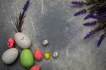 Easter decoration with eggs and lavender .