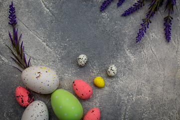 Easter decoration with eggs and lavender .