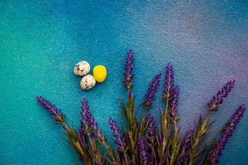 Easter decoration with eggs and lavender .