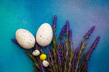 Easter decoration with eggs and lavender .