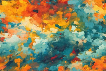 an abstract painting using orange, blue, and yellow colors. Generative AI