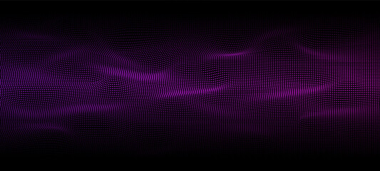 Glowing background with flowing particles. Sparkle particles of wave. Magic background. 3d abstract sci-fi user interface concept with gradient dots and lines. 