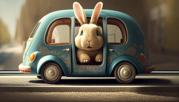 Ostermotive, Osterhase im Auto ohne Ostereier, Generative AI 