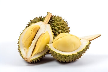 Obraz premium Ripe Durian Fruit Isolated on White Background: AI Generated Image
