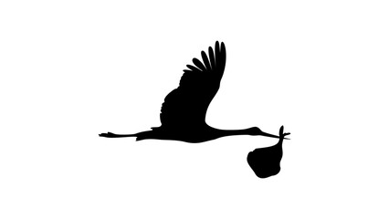 Stork carrying a baby, silhouette