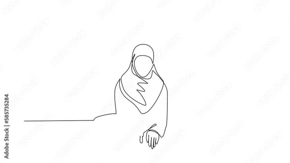 Aufkleber animated self drawing of continuous line draw businesswoman trying to get out of from hole, metaphor