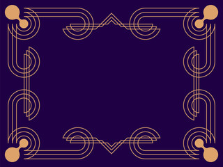 Art deco frame. Vintage linear border. Design a template for invitations, leaflets and greeting cards. Geometric golden frame. The style of the 1920s - 1930s. Vector illustration