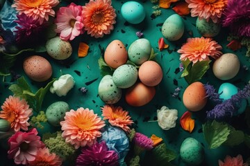 Obraz na płótnie Canvas eggs on a green background. Generative AI