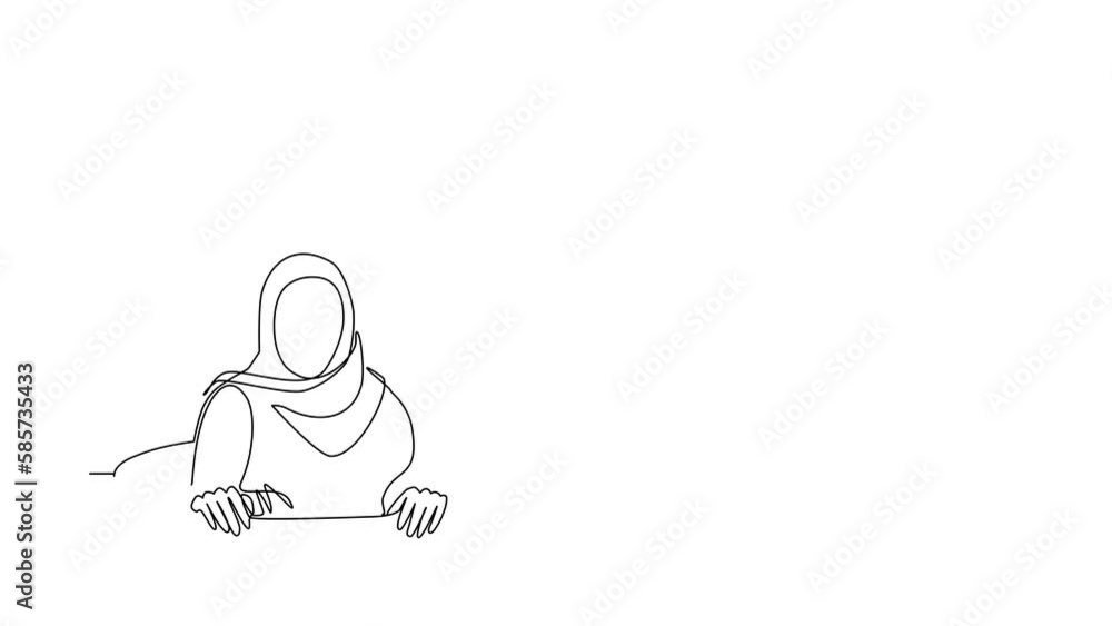 Aufkleber self drawing animation of single one line draw arab emerges from hole. concept of failure to take ad