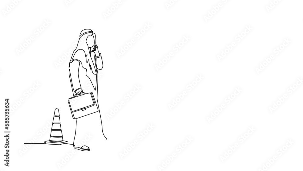 Aufkleber animated self drawing of continuous line draw arabian businessman talking on cell phone and he does 