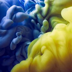 Splash of blue and yellow paints background	

