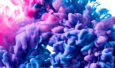 Bblue and pink paint explosion isolated on white background