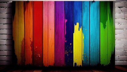 Wooden board wall with a rainbow of colors