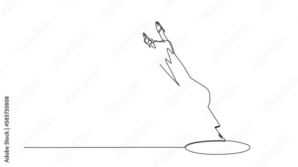 Poster self drawing animation of single line draw arabian jump into hole. concept of failure to take advant