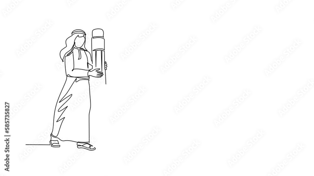 Aufkleber animated self drawing of continuous line draw man making circle of holes with large pencil. business