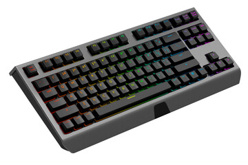 Realistic computer keyboard with metallic chrome texture isolated on white