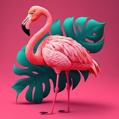 3D pink flamingo AI generated