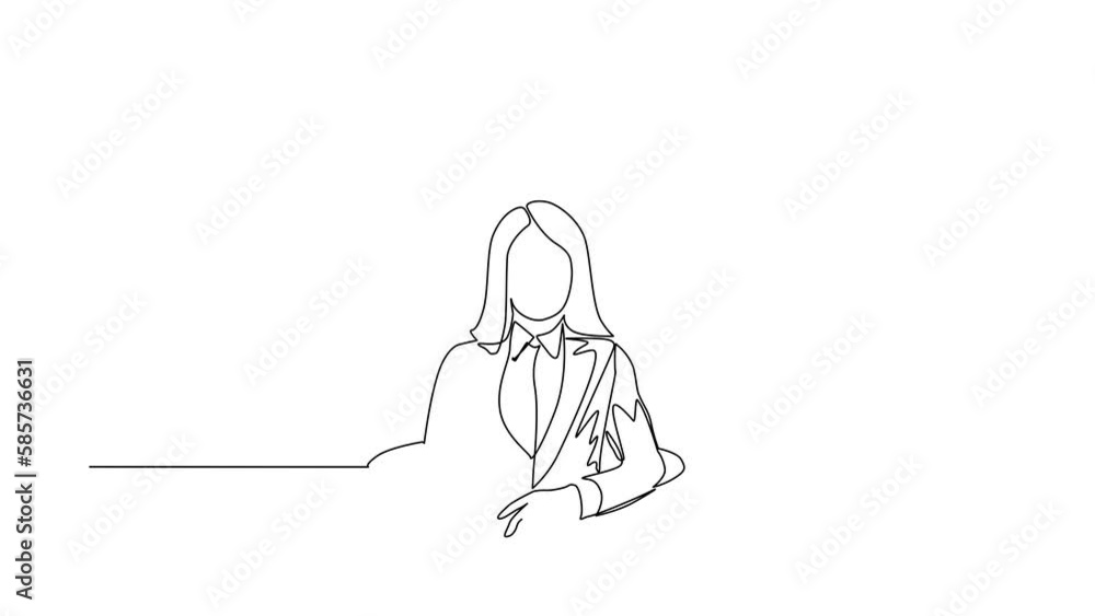 Aufkleber self drawing animation of single line draw businesswoman trying to get out of from hole, metaphor to